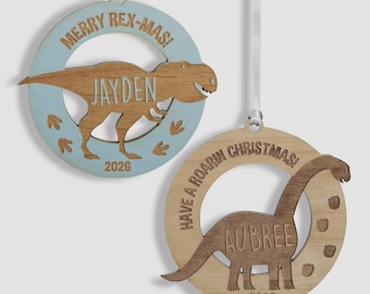 Personalized Dinosaur Wood Ornament – Kids Christmas Tree Decoration