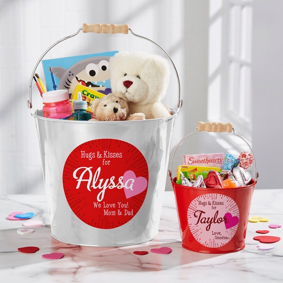 Hugs & Kisses Personalized Treat Bucket, Romantic Gifts, Custom Valentine's  Day Gifts, Valentine's Day Gifts for Kids 