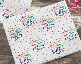 Happy Happy Birthday Personalized Wrapping Paper, Custom Wrapping Paper, Birthday Gift Wrap, Wrapping Paper for Gifts, Custom Gift Wrap