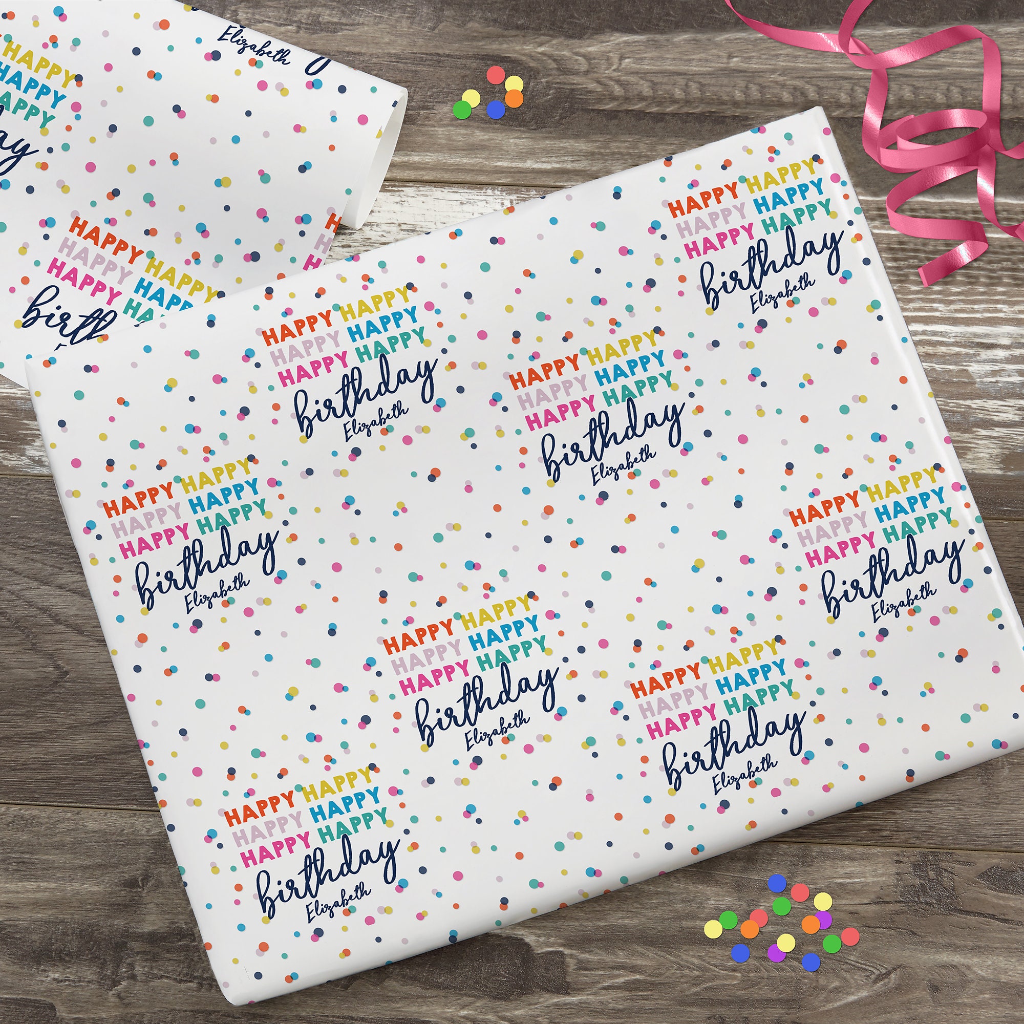 Happy Happy Birthday Personalized Wrapping Paper, Custom Wrapping Paper,  Birthday Gift Wrap, Wrapping Paper for Gifts, Custom Gift Wrap 
