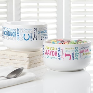Trendy Repeating Name Personalized 14 oz. Snack Bowl, Personalized Kids Cereal Bowl, Kids Ice Cream Bowl, Large Cereal Bowl, Names Gift