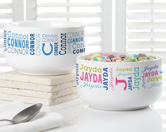 Trendy Repeating Name Personalized 14 oz. Snack Bowl – Personalized Kids Cereal Bowl – Kids Ice Cream Bowl – Large Cereal Bowl – Names Gift