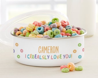 I Cerealsly Love You Personalized Kids Enamel Bowl with Lid, Valentine's Day Gifts, Kids Gifts, Gifts for Her, Birthday Gift