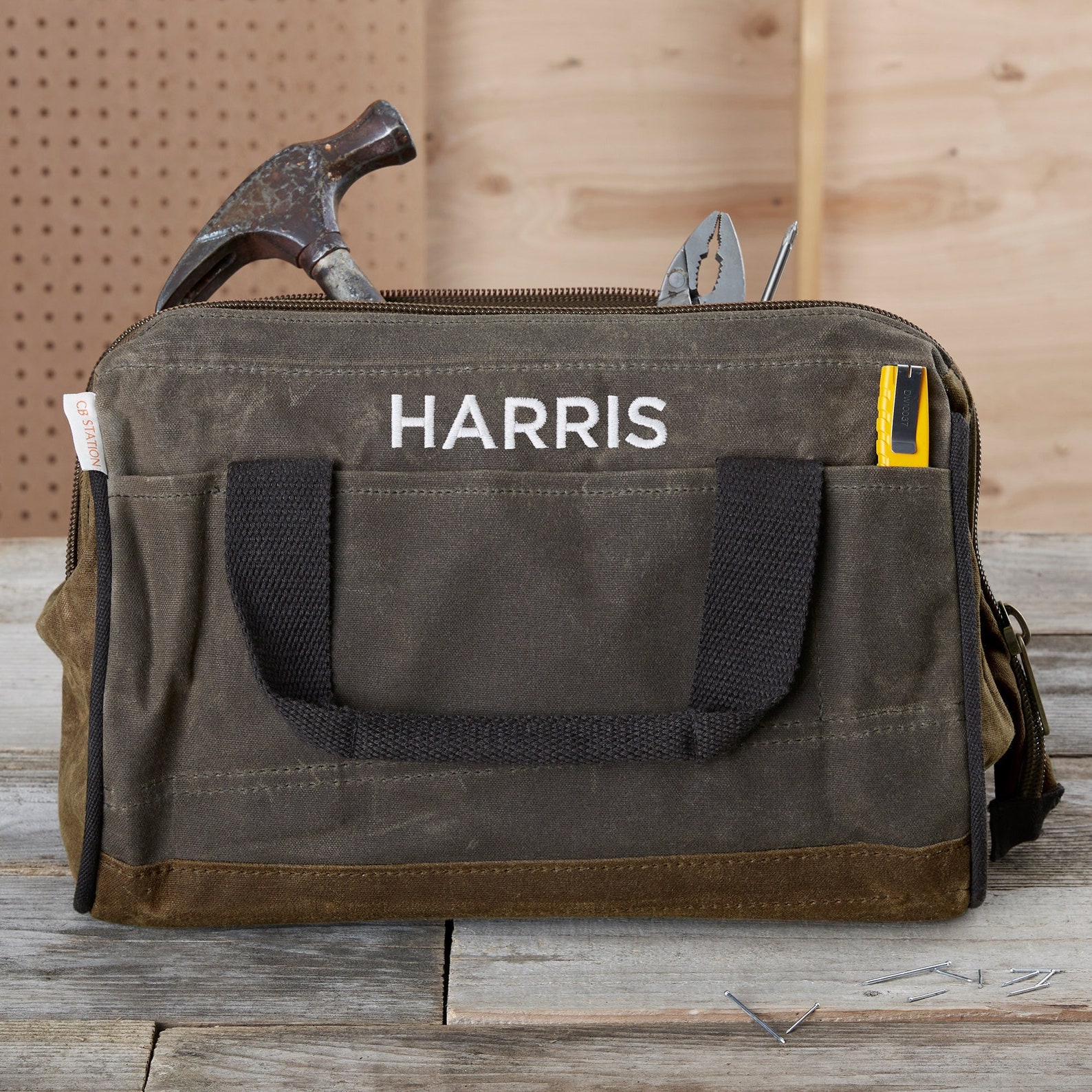 Image of Embroidered Olive Waxed Canvas Tool Bag