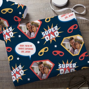 Super Dad Wrapping Paper - custom photo wrapping paper for Father&#39;s day or birthday -Personalized Gift- wrapping paper for Christmas for him