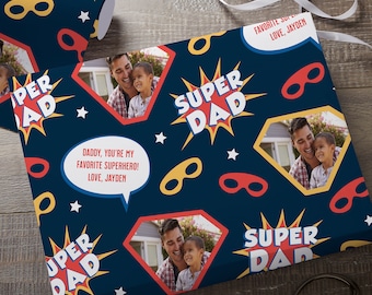Super Dad Wrapping Paper - custom photo wrapping paper for Father's day or birthday -Personalized Gift- wrapping paper for Christmas for him