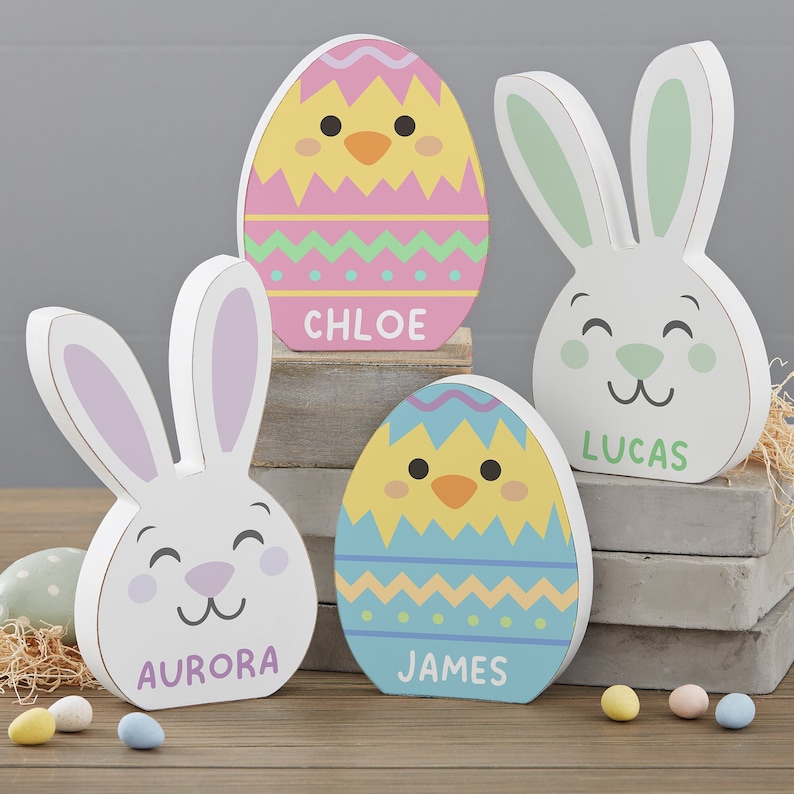 Easter Character Personalized Shelf Decoration, Personalized Easter Gift, Easter Home Decor, Shelf Block, Easter Decor image 1