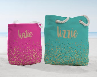 Sparkling Name Personalized Beach Bag, Personalized Name Tote Bag, Custom Tote Bags for Her, Beach Bag for Her, Birthday Gift, Summer Gift