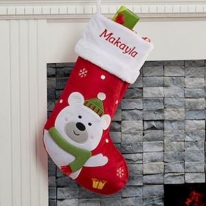 Personalized Santa Claus Lane Stocking, Family Christmas Stocking, Personalized Stocking, Custom Christmas Stocking, Family Stocking Polar Bear