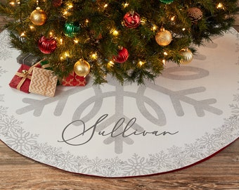 Silver and Gold Snowflake Personalized Tree Skirt, Custom Tree Skirt, Christmas Home Decor, Christmas Tree Skirt, Christmas Tree Decor