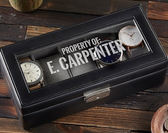 Personalized Leather Watch Box – Men's Custom Engraved Watch Box – Custom Watch Storage Box – Personalized Jewelry Box for Him – Groomsmen