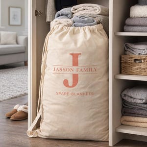 Personalized Canvas Laundry Bag – Custom Monogram Drawstring Storage – Dorm – Apartment Gift Coral