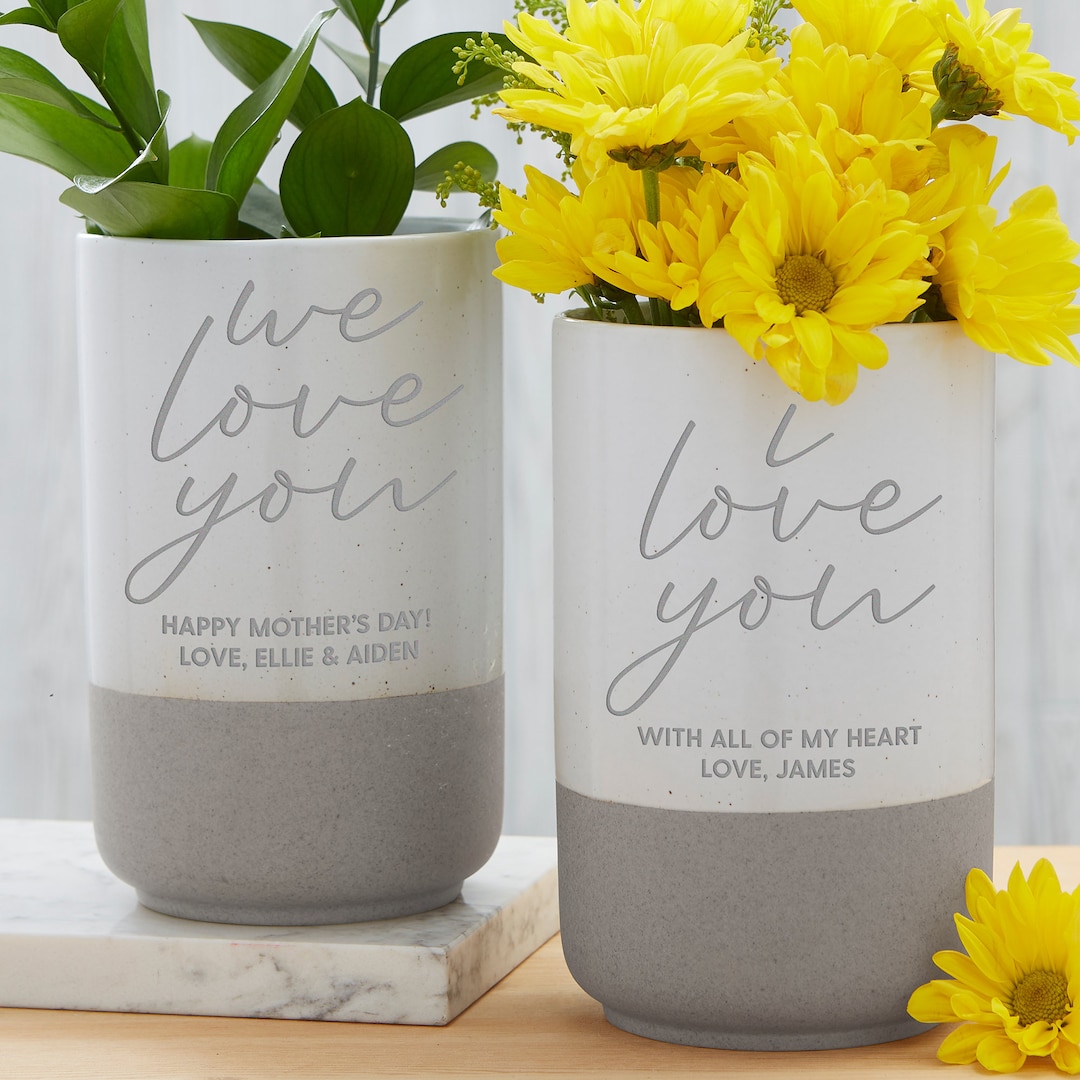 Love You Personalized Cement Vase, Custom Flower Vase, Gifts for Her
