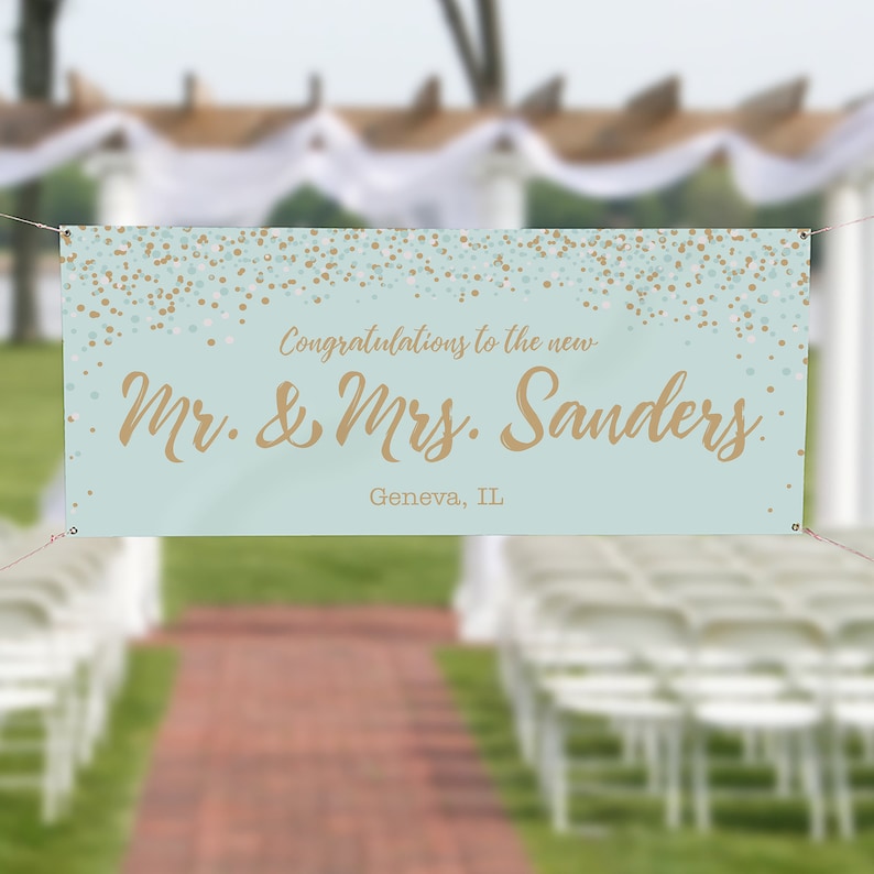 Sparkling Love Personalized Wedding Banner – Wedding Party – Party Supplies – Personalized Wedding Decorations – Wedding Shower Aqua