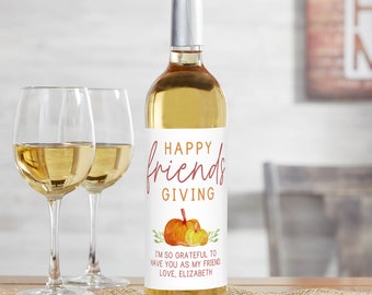 Personalized Friendsgiving Wine Bottle Label – Custom Thanksgiving Wine Label – Hostess Gift for Friendsgiving