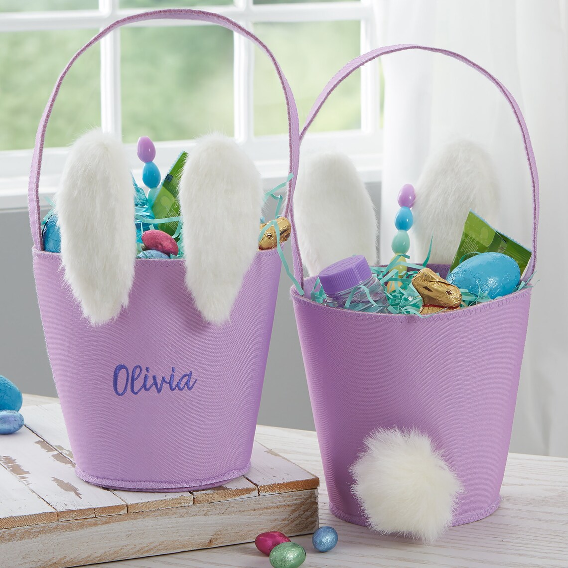 Bunny Ears Personalized Easter Basket Embroidered Bunny Etsy