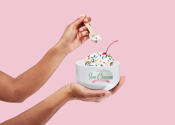 Personalized Ice Cream Shoppe Bowl – Custom Stoneware Desert Dish