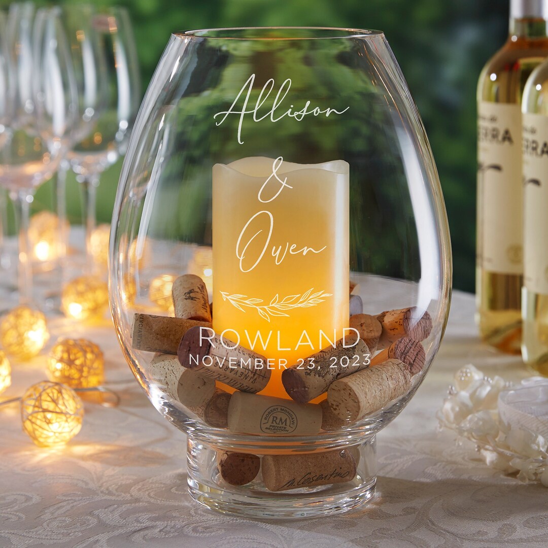 Elegant Couple Engraved Hurricane Candle Holder, Custom Wedding Table
