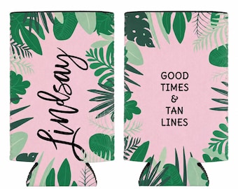 Palm Leaves Personalized Slim Can Cooler, Summer Gifts, Bachelorette Gifts, Bridal Party Gifts, Bridesmaid Gifts, Gifts for Her, Birthday