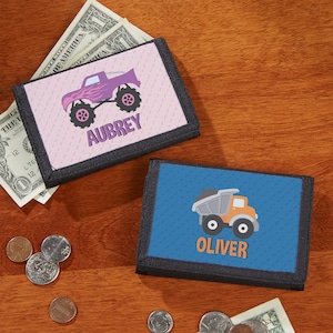 Construction & Monster Trucks Personalized Wallet, Gift for Kids, Custom Wallet, Tri-Fold Wallet, Kids Gift, Tie Dye Wallet, Fast Shipping
