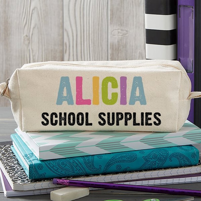 All Mine Personalized Canvas Pencil Case, Personalized School Supplies, Back To School Supplies, Personalized Pencil Case, Gifts for Kids image 2