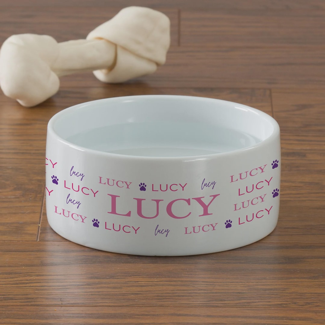Personalized Small Paw Print Dog Bowl – Custom Ceramic Pet Food Bowl ...