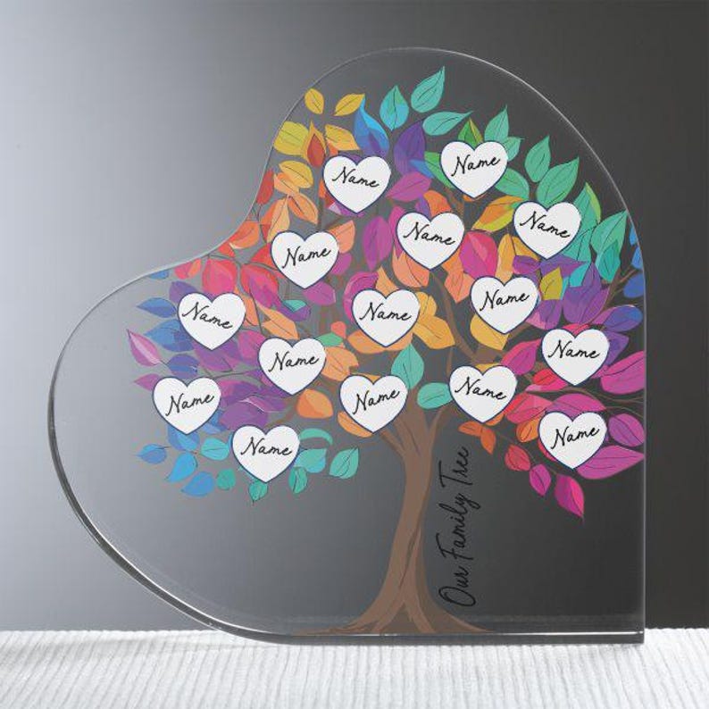 Personalized Heart Family Tree Acrylic Keepsake – Custom Colorful Gift ...