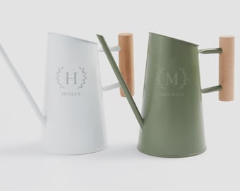 Personalized Metal Watering Can – Custom Initial Garden Watering Can – Matte White or Green Plant Watering Can Gift