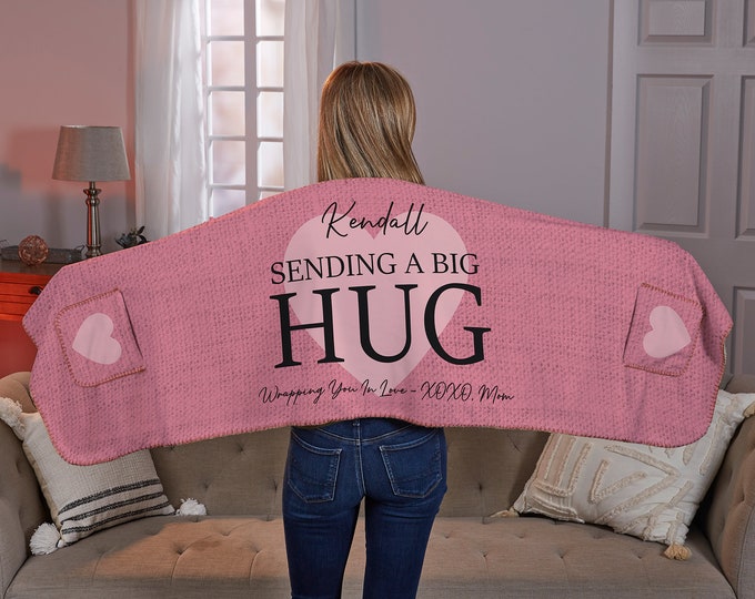 Personalized Sherpa Cuddle Wrap – Sending Hugs Cozy Blanket for Mom Grandma