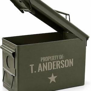 Personalized Authentic Military Surplus Ammo Box – Custom Engraved Steel Storage Can – Rustic Gift for Dad Hunter Groomsmen