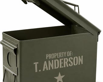 Personalized Authentic Military Surplus Ammo Box – Custom Engraved Steel Storage Can – Rustic Gift for Dad Hunter Groomsmen