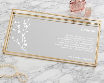 Personalized Mirrored Vanity Tray – Custom Love Letter Gift – Engraved Bathroom Jewelry Tray – Unique Vanity Accessories Holder