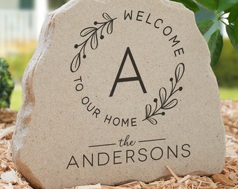 Welcome Wreath Personalized Standing Garden Stone, Outdoor Decor, Personalized Home Decor