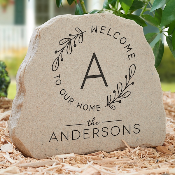 Welcome Wreath Personalized Standing Garden Stone, Outdoor Decor, Personalized Home Decor