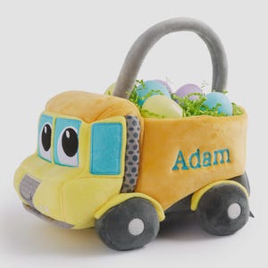 Embroidered Construction Truck Easter Basket – Custom Easter Toy Basket for Kids – Personalized Easter Basket – My First Easter Baby Basket