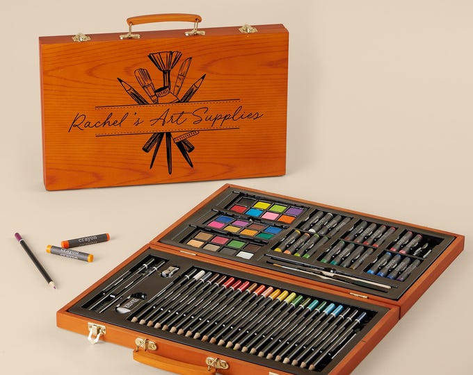 Custom Personalized Wooden Art Box Set – 80-Piece Drawing Painting Kit for Kids