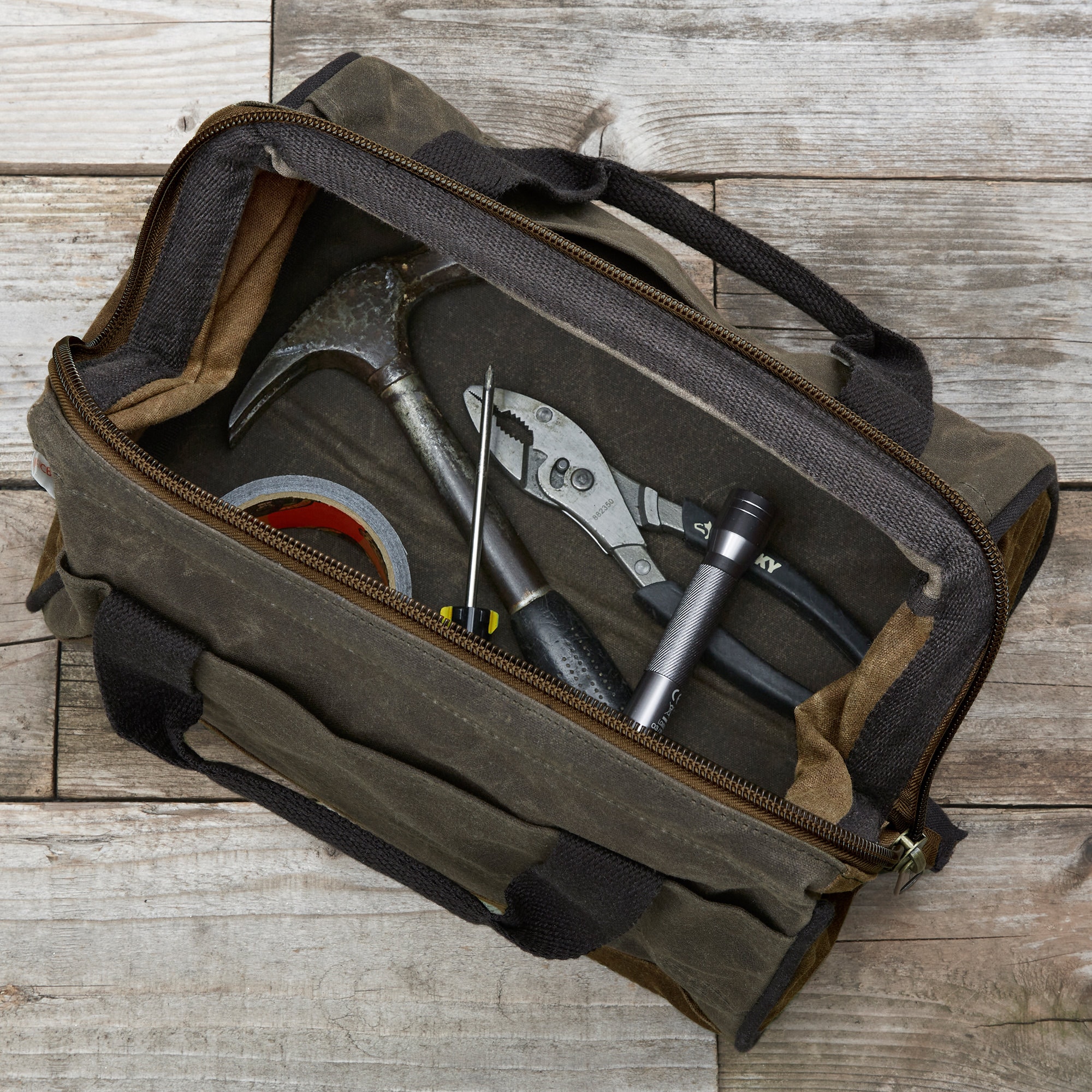 Personalized Embroidered Olive Waxed Canvas Tool Bag, Birthday Gifts, Gifts for Him