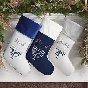 Hanukkah Personalized Stocking – Custom Embroidered Christmas Stocking with Menorah - Festival of Lights