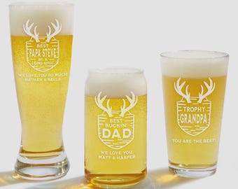 Personalized Hunting Beer Glass Collection – Custom Men's Deer Antler Beer Glasses – Father’s Day Trophy Gift for Dad