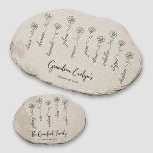 Personalized Garden Of Love Round Garden Stone – Custom Outdoor Garden Decor – Printed Mother's Day Gardening Gift for Her – Grandmas Garden