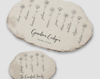 Personalized Garden Of Love Round Garden Stone – Custom Outdoor Garden Decor – Printed Mother's Day Gardening Gift for Her – Grandmas Garden