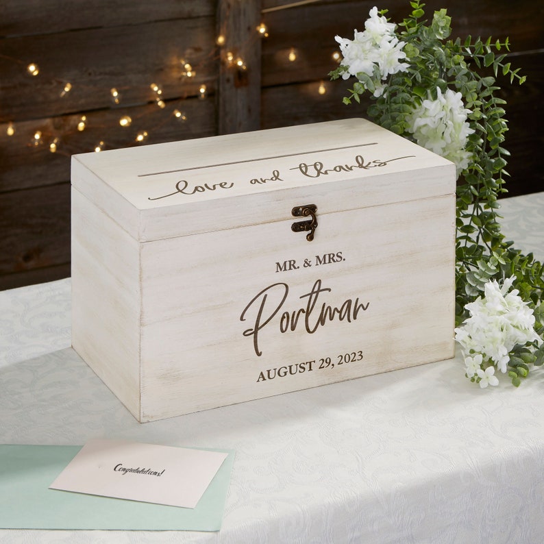 Classic Elegance Personalized Wedding Wood Card Box, Wedding Advice Box, Wedding Couples, Wedding Decorations, Personalized Gifts for Dad image 2