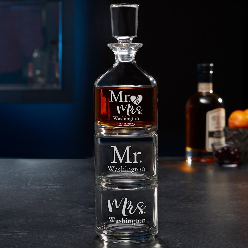 Elegant Couple Personalized Duet Stacking Decanter Set