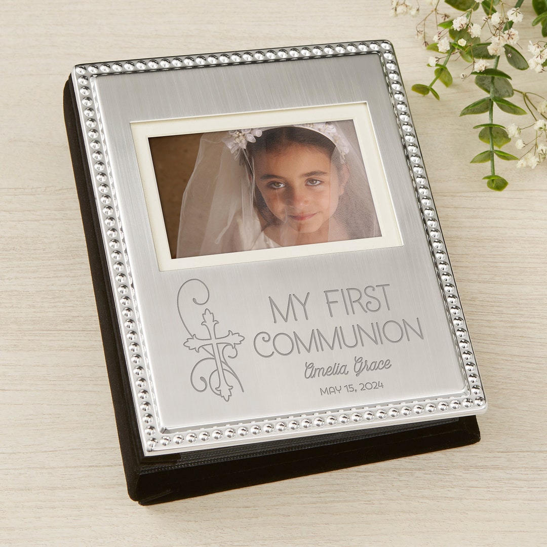 My First Communion Engraved Silver Beaded Mini Photo Album, First ...