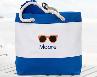 Personalized Blue Beach Bag – Custom Embroidered Tote – Monogrammed Summer Beach Bag – Stylish Gift for Her