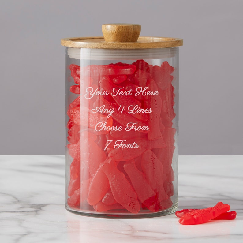 Write Your Own Personalized Glass Container with Acacia Lid – Personalized Home Decor – New Home Gifts – Gifts for Couples – Kitchen Decor 30 oz.