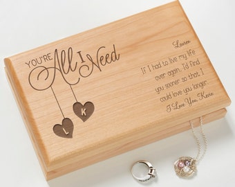 You're All I Need Personalized Jewelry Box, Valentine's Day Gifts, Gifts for Her, Custom Romantic Gifts, Anniversary Gifts