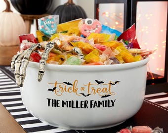 Personalized Trick or Treat Candy Bowl: Large Ceramic Halloween Dish