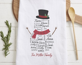 Snowman Repeating Name Personalized Christmas Tea Towel, Christmas Gifts for the Kitchen, Christmas Home Decor, Christmas Decor, Tea Towel