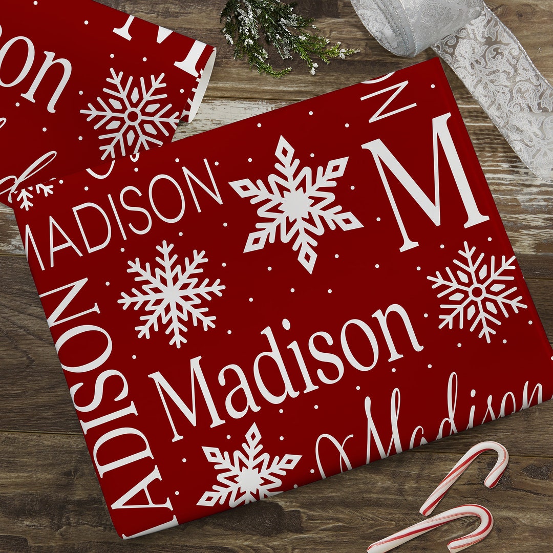 Christmas Snowflake Repeating Name Personalized Wrapping Paper, Custom ...